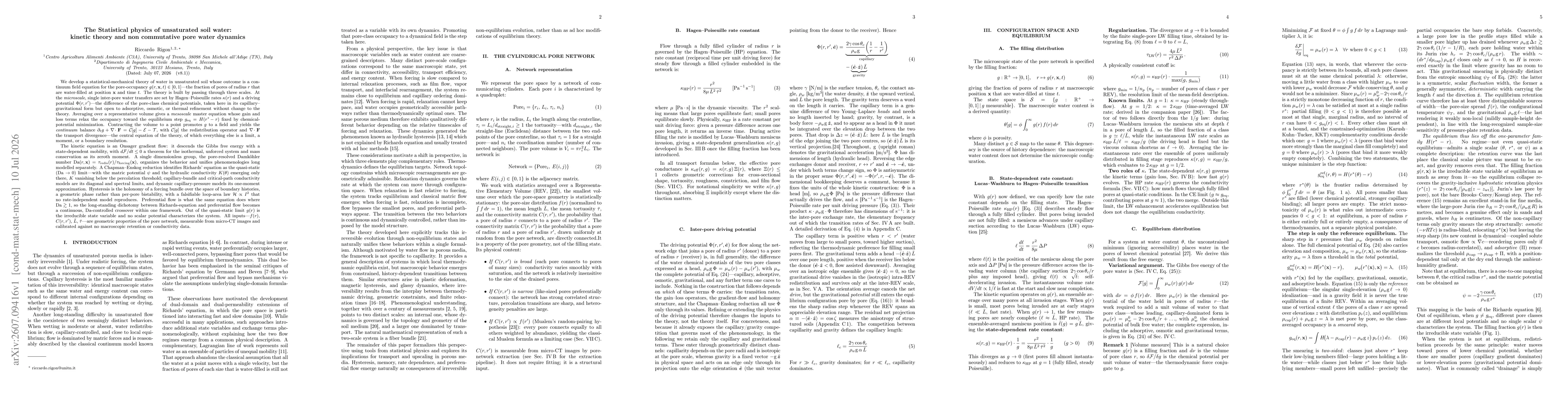 Thumbnail for The Statistical physics of unsaturated soil water: kinetic theory and non commutative pore water dynamics