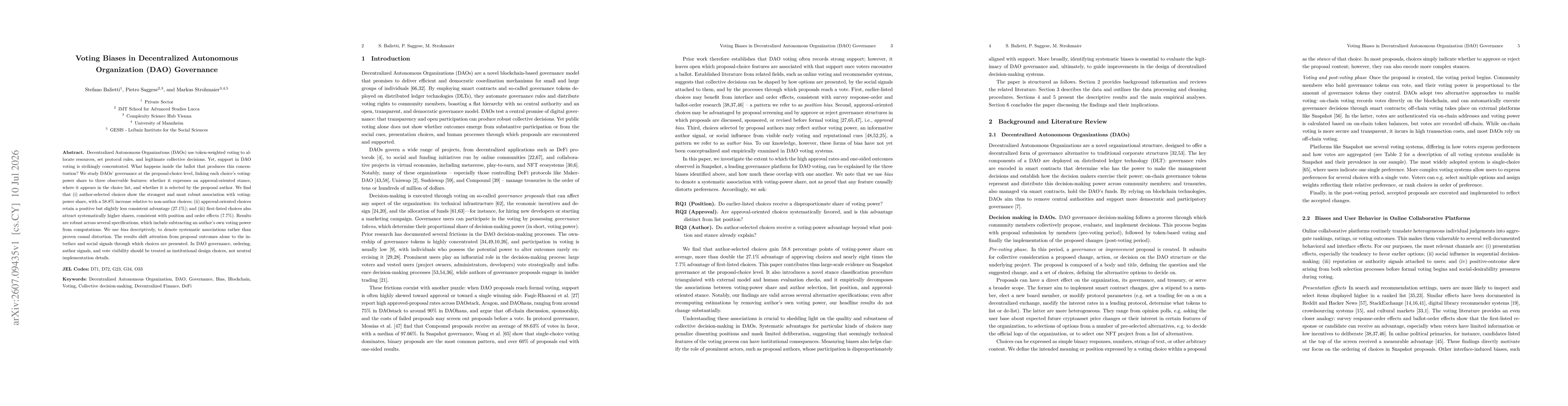 Thumbnail for Voting Biases in Decentralized Autonomous Organization (DAO) Governance