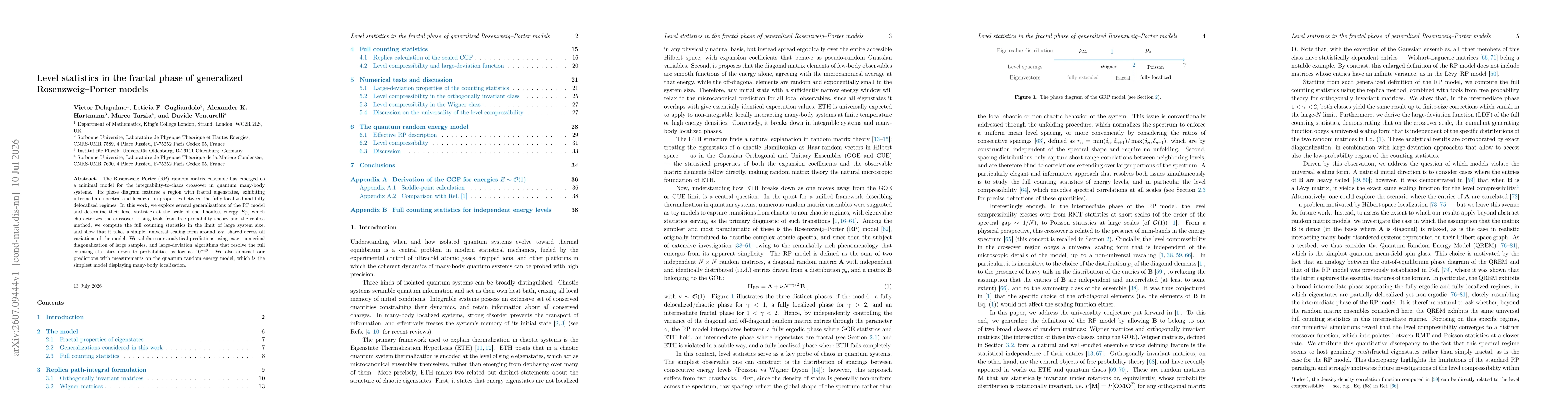 Thumbnail for Level statistics in the fractal phase of generalized Rosenzweig--Porter models