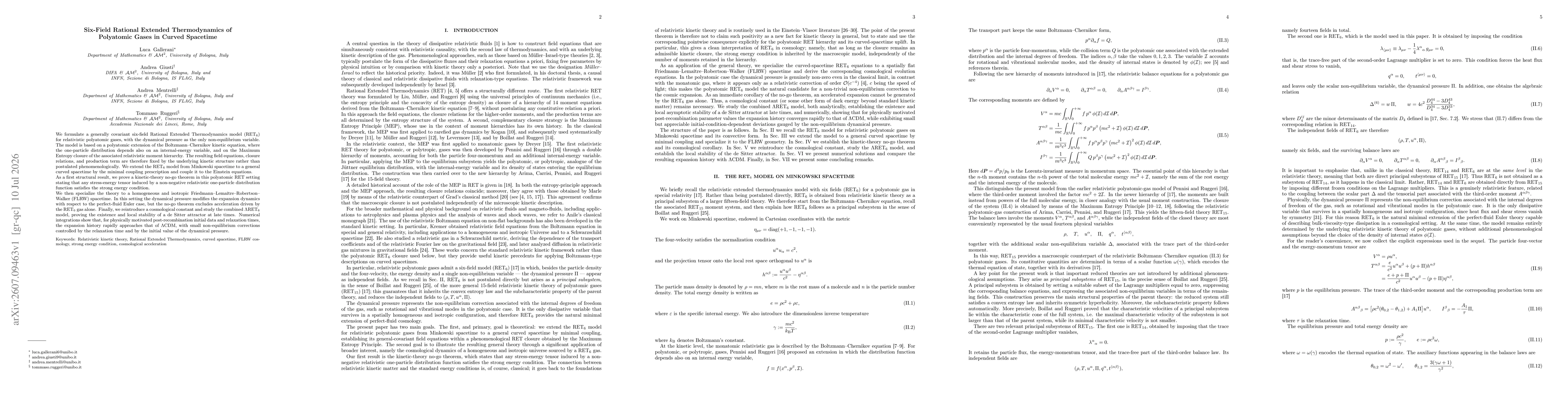 Thumbnail for Six-Field Rational Extended Thermodynamics of Polyatomic Gases in Curved Spacetime