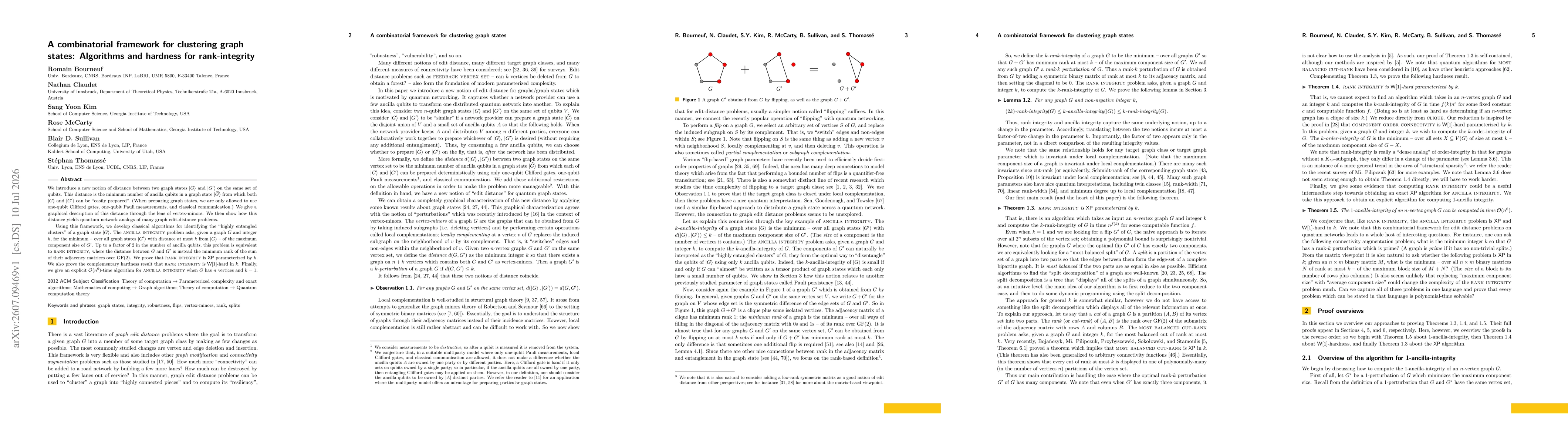 Thumbnail for A combinatorial framework for clustering graph states: Algorithms and hardness for rank-integrity