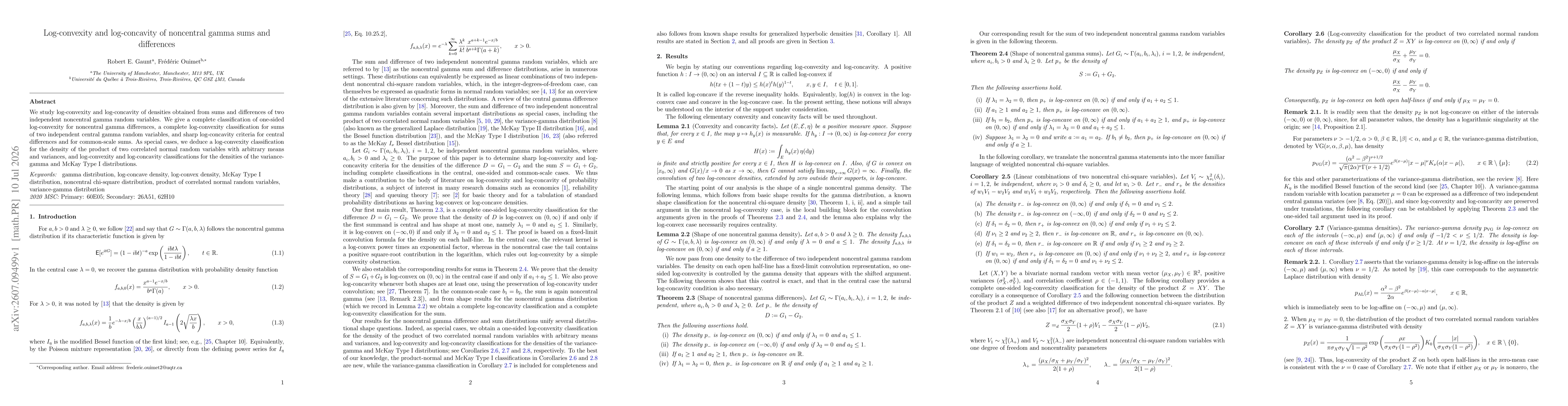 Thumbnail for Log-convexity and log-concavity of noncentral gamma sums and differences