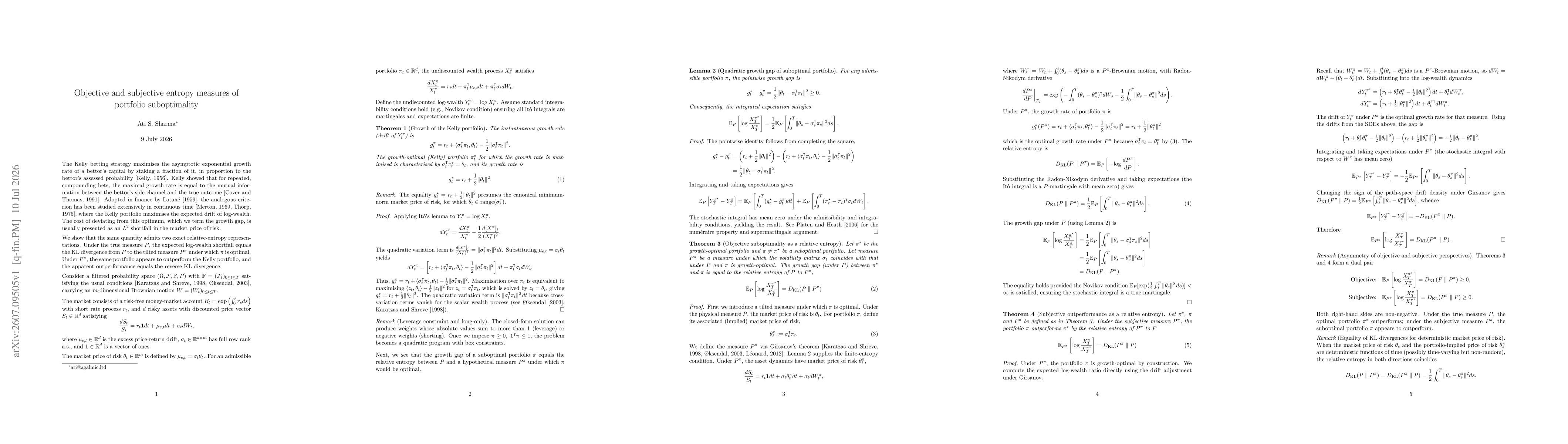 Thumbnail for Objective and subjective entropy measures of portfolio suboptimality