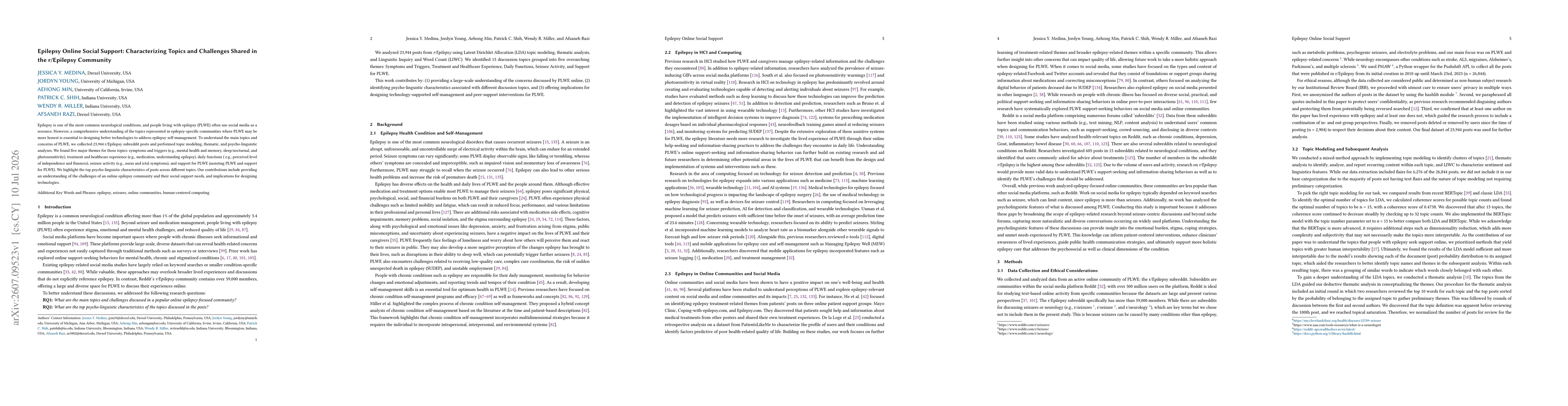 Thumbnail for Epilepsy Online Social Support: Characterizing Topics and Challenges Shared in the r/Epilepsy Community