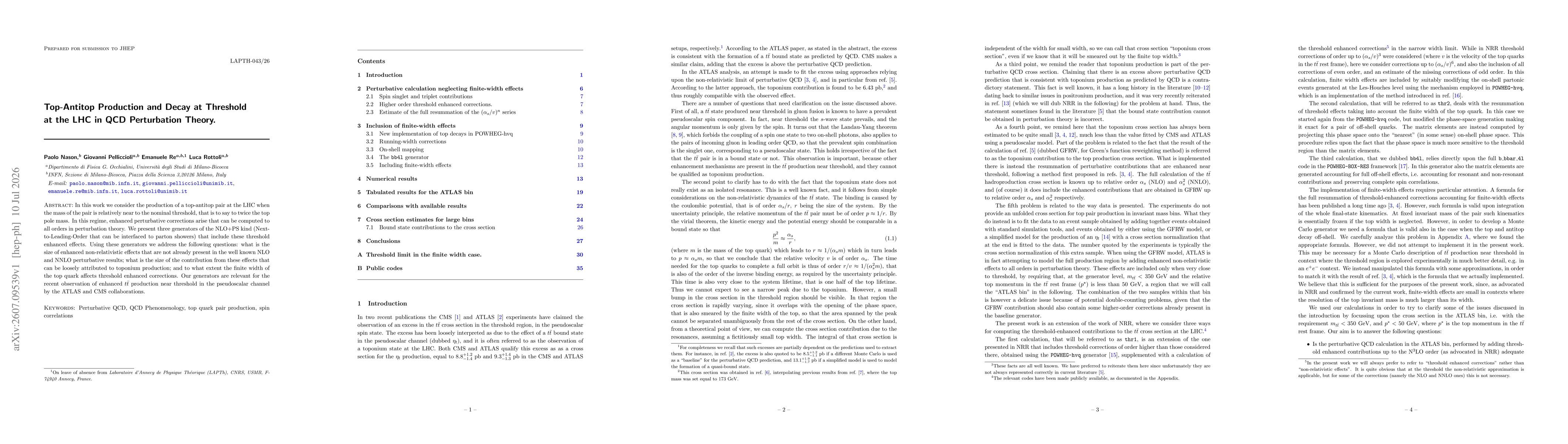 Thumbnail for Top-Antitop Production and Decay at Threshold at the LHC in QCD Perturbation Theory