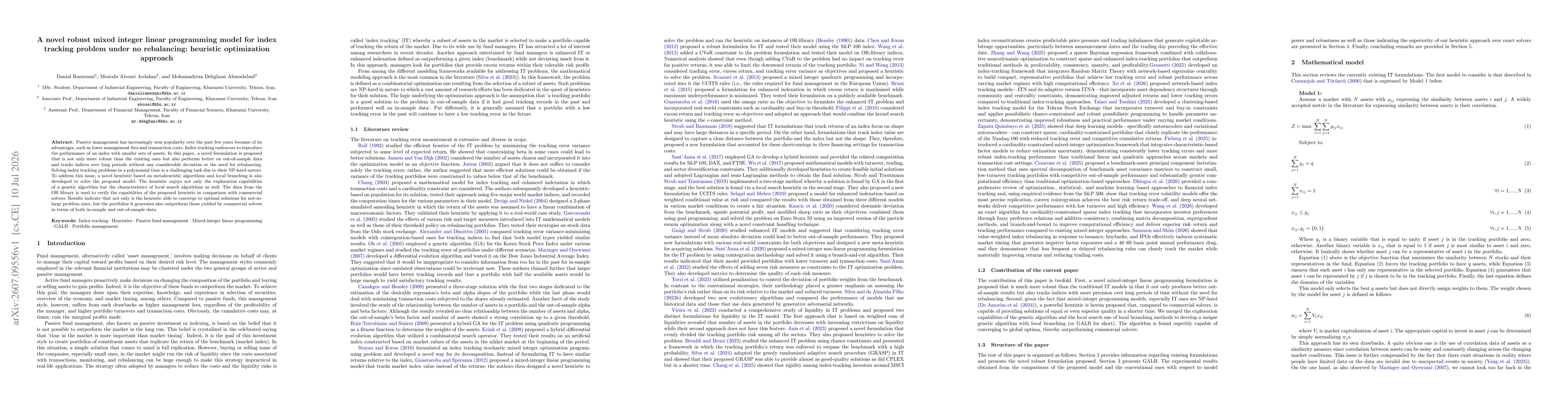 Thumbnail for A novel robust mixed integer linear programming model for index tracking problem under no rebalancing: heuristic optimization approach