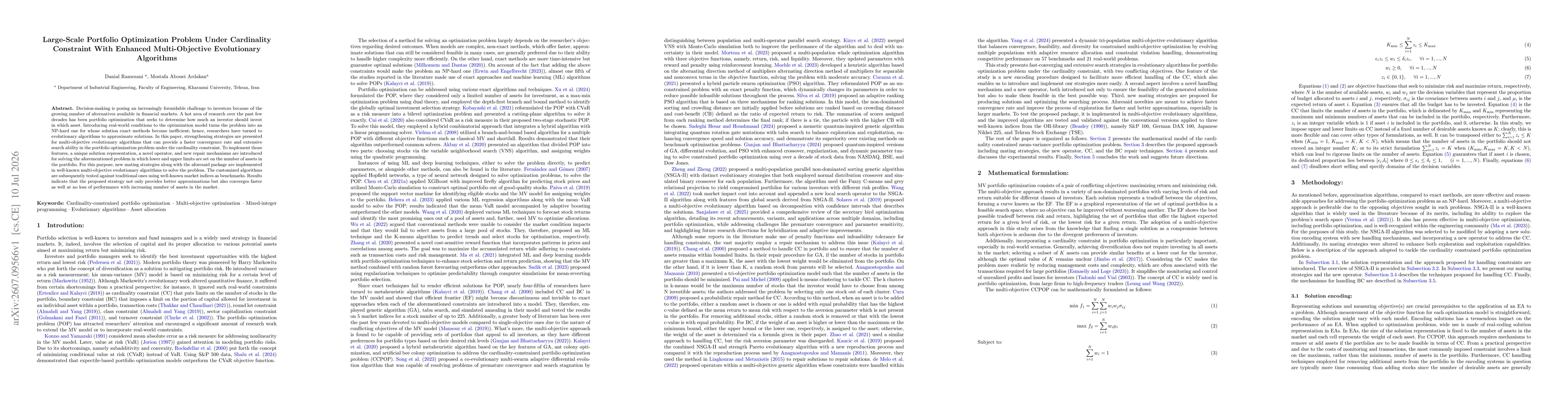 Thumbnail for Large-Scale Portfolio Optimization Problem Under Cardinality Constraint With Enhanced Multi-Objective Evolutionary Algorithms