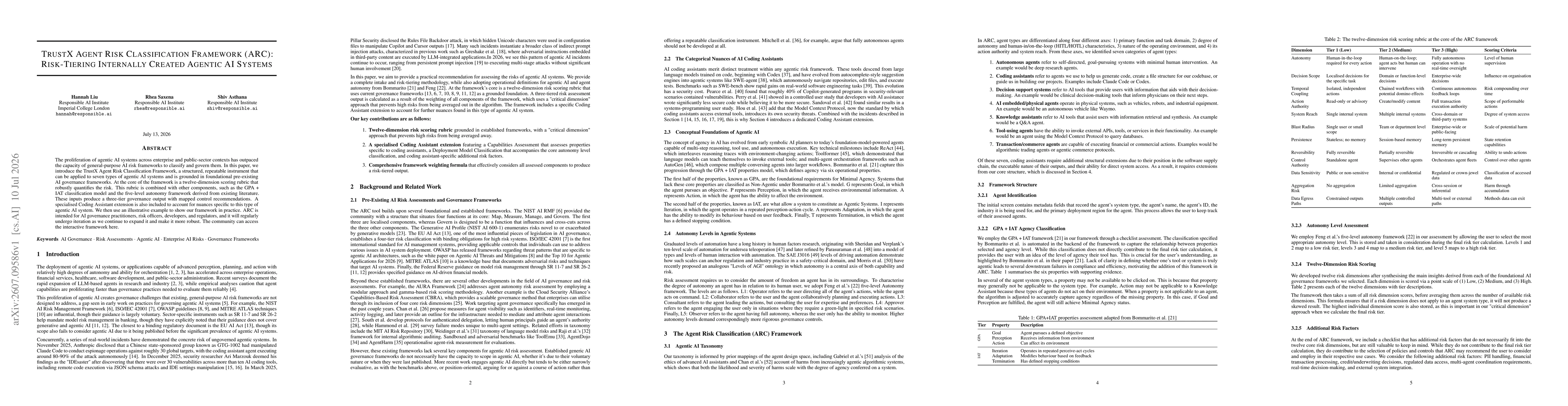 Thumbnail for TrustX Agent Risk Classification Framework (ARC): Risk-Tiering Internally Created Agentic AI Systems