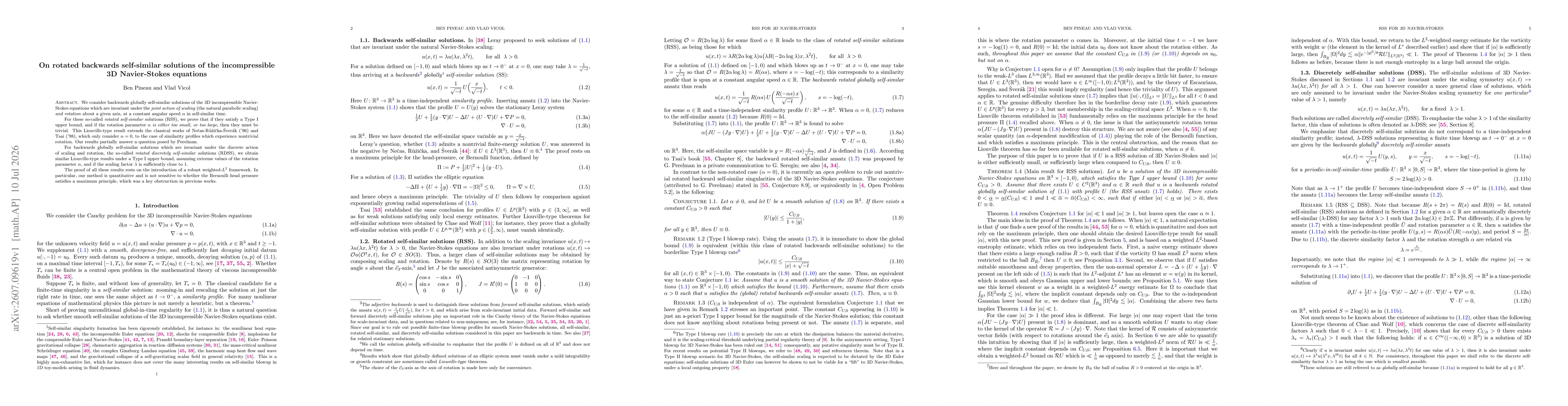 Thumbnail for On rotated backwards self-similar solutions of the incompressible 3D Navier-Stokes equations
