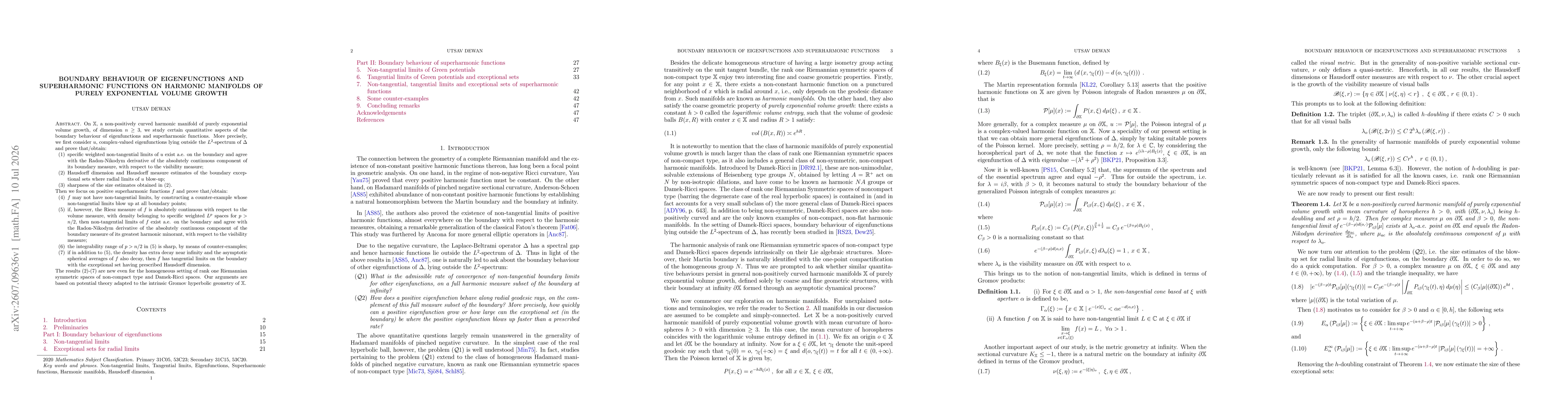 Thumbnail for Boundary behaviour of eigenfunctions and superharmonic functions on harmonic manifolds of purely exponential volume growth