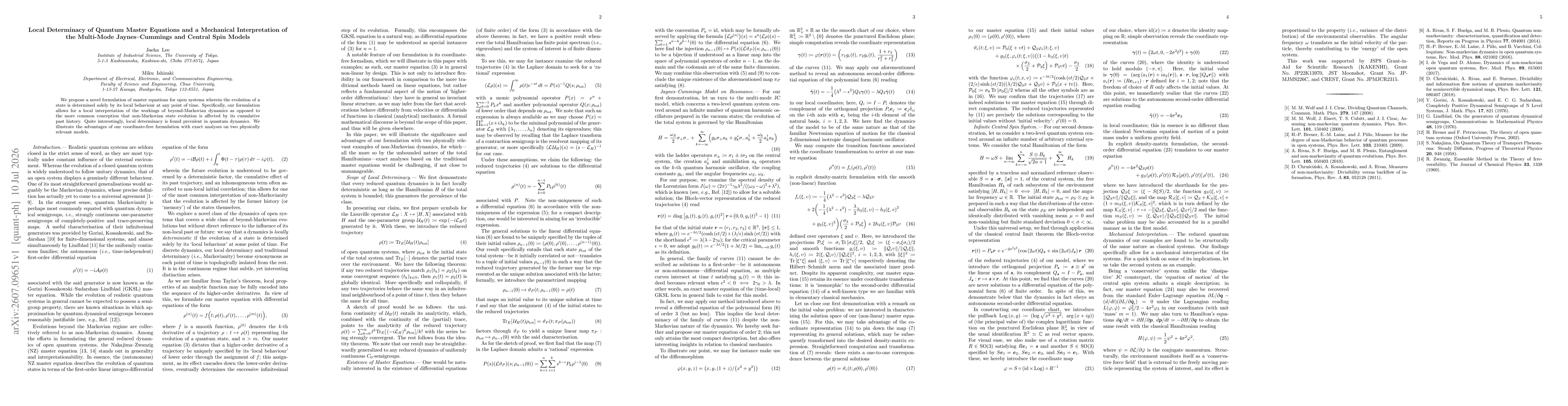 Thumbnail for Local Determinacy of Quantum Master Equations and a Mechanical Interpretation of the Multi-Mode Jaynes-Cummings and Central Spin Models