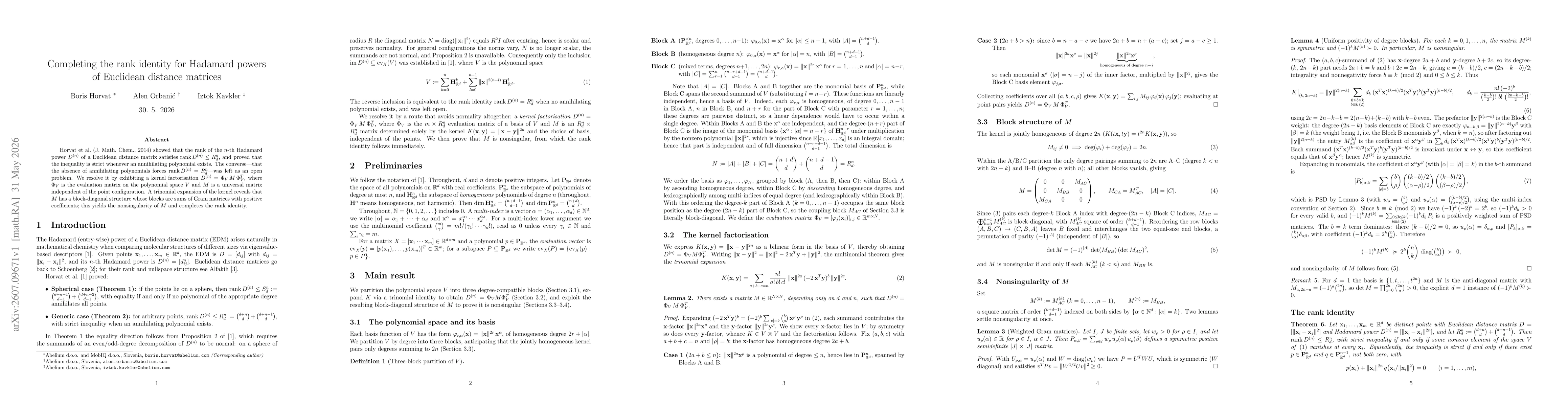 Thumbnail for Completing the rank identity for Hadamard powers of Euclidean distance matrices