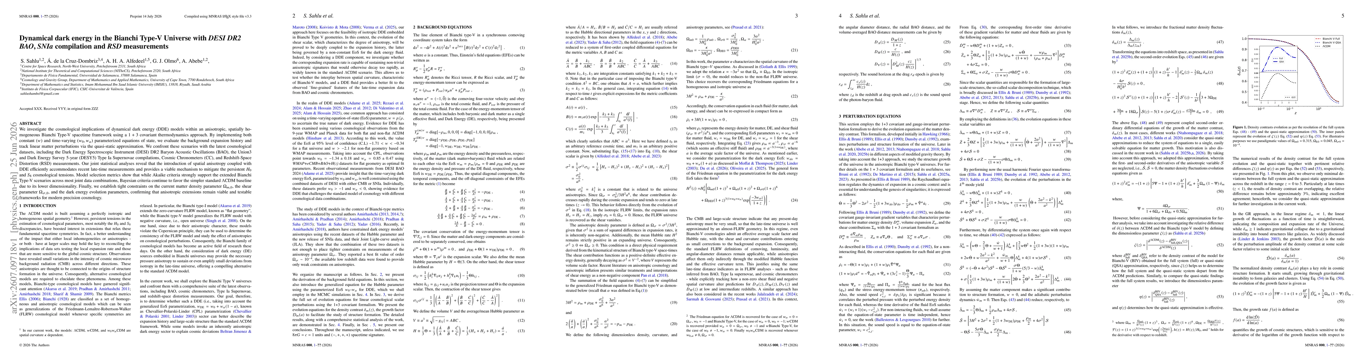 Thumbnail for Dynamical dark energy in the Bianchi Type-V Universe with DESI DR2 BAO, SNIa compilation and RSD measurements