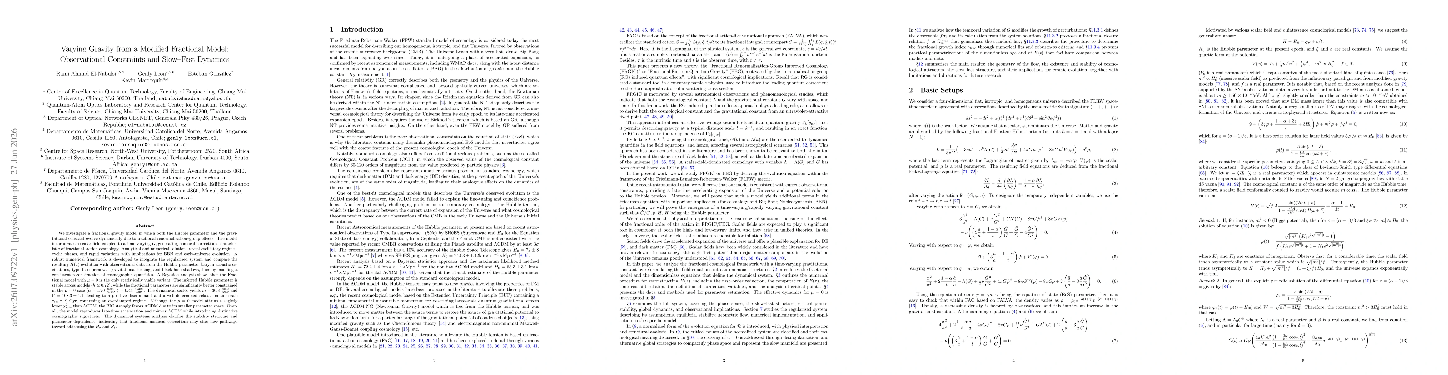 Thumbnail for Varying Gravity from a Modified Fractional Model: Observational Constraints and Slow-Fast Dynamics