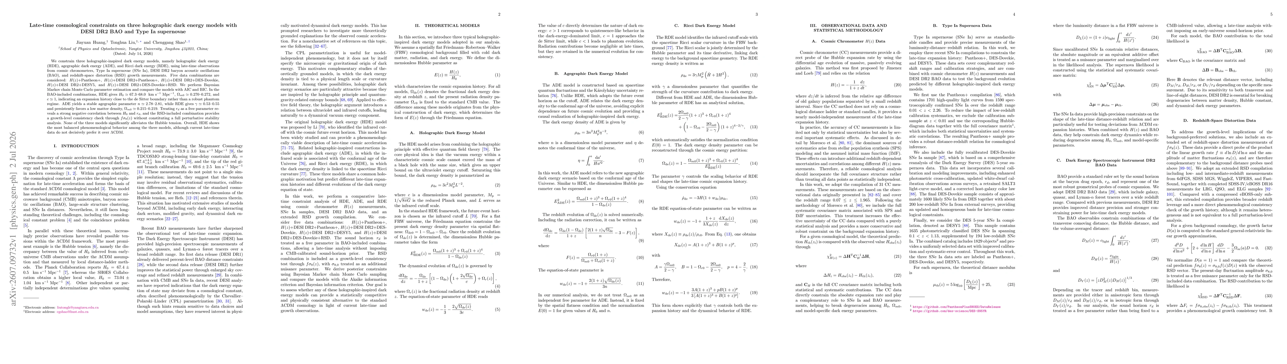 Thumbnail for Late-time cosmological constraints on three holographic dark energy models with DESI DR2 BAO and Type Ia supernovae