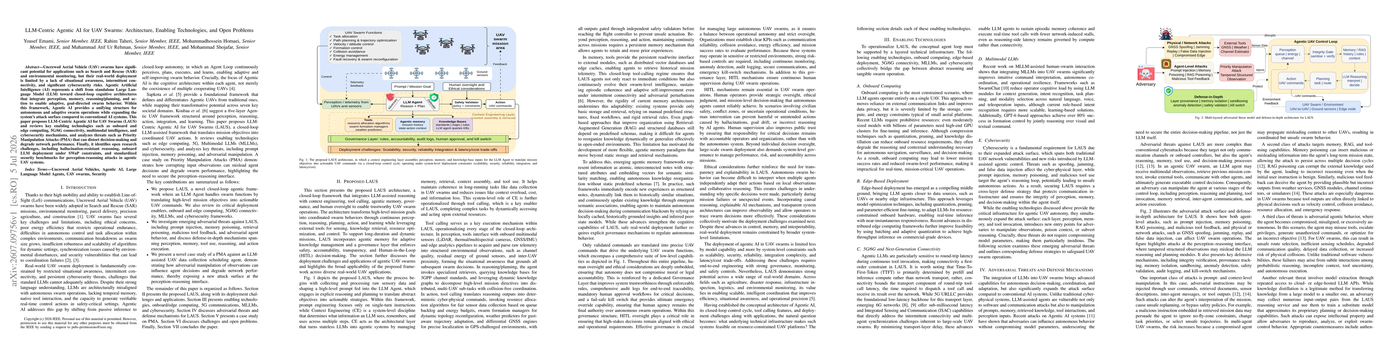 Thumbnail for LLM-Centric Agentic AI for UAV Swarms: Architecture, Enabling Technologies, and Open Problems