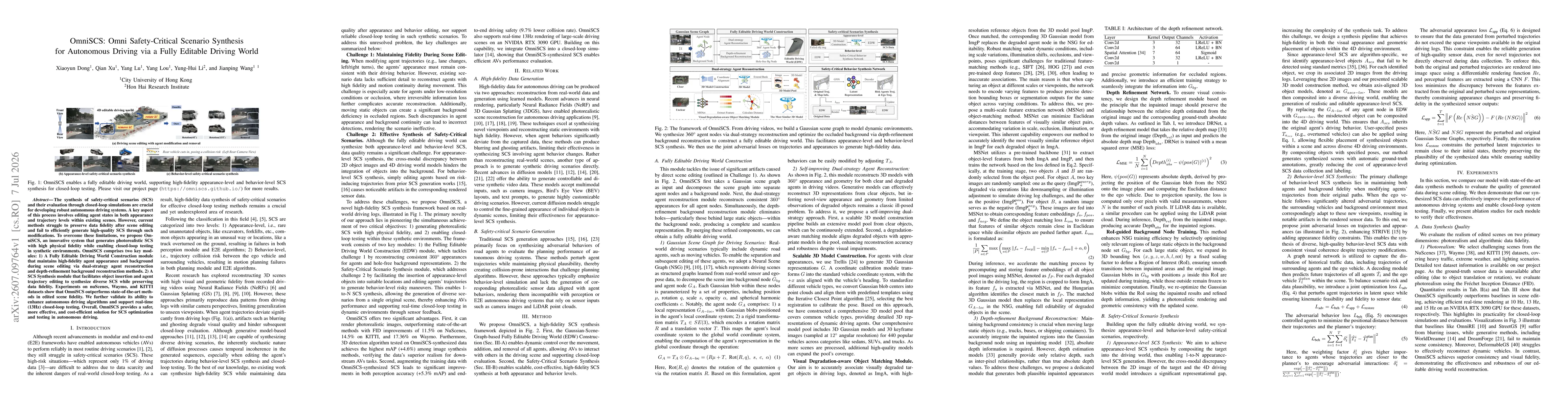 Thumbnail for OmniSCS: Omni Safety-Critical Scenario Synthesis for Autonomous Driving via a Fully Editable Driving World