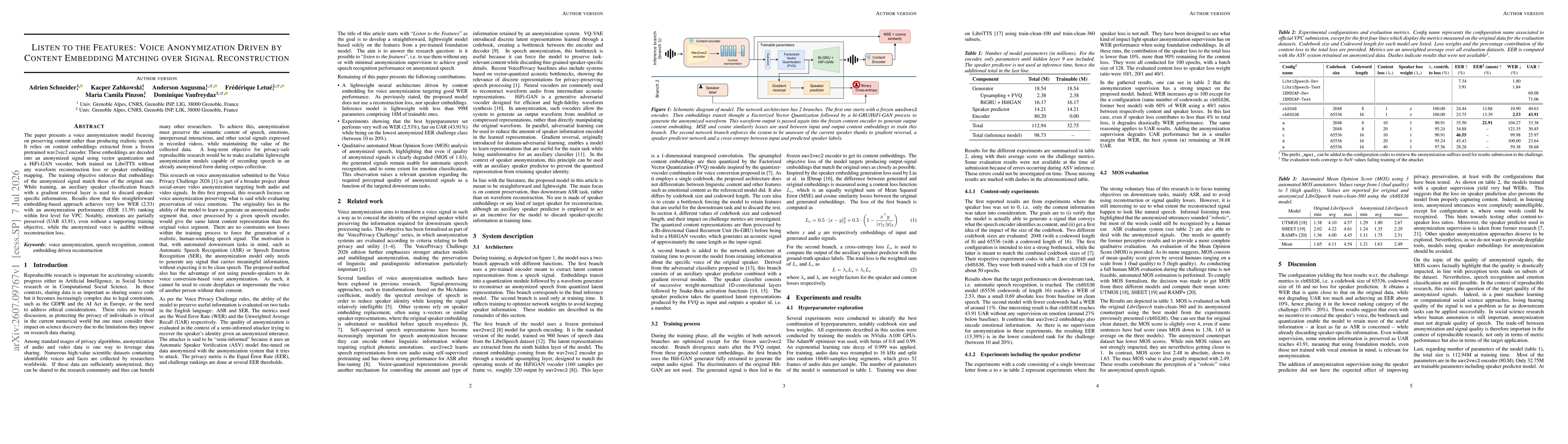 Thumbnail for Listen to the Features: Voice Anonymization Driven by Content Embedding Matching over Signal Reconstruction