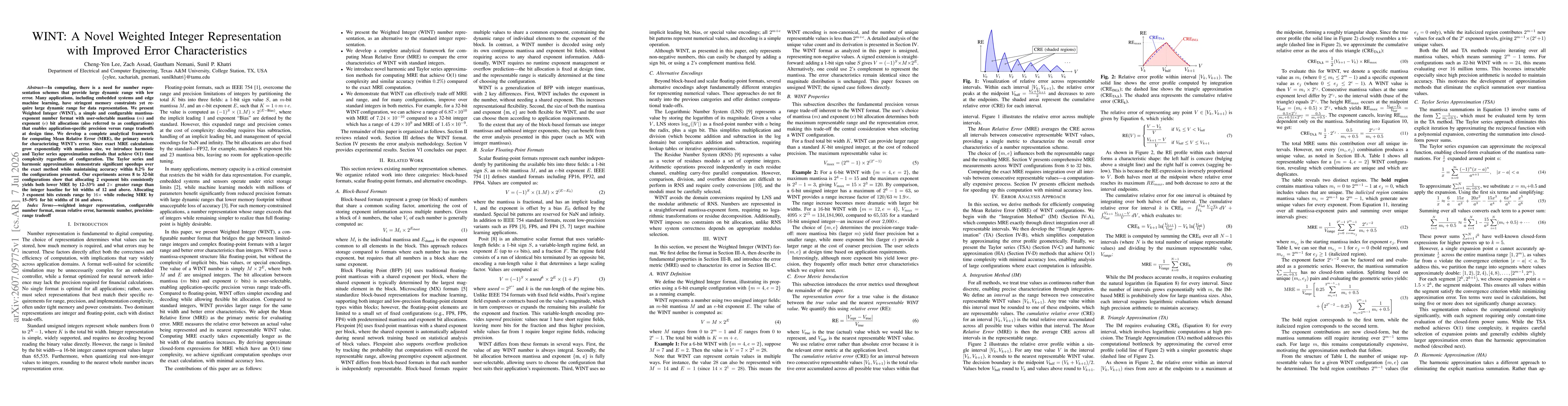 Thumbnail for WINT: A Novel Weighted Integer Representation with Improved Error Characteristics