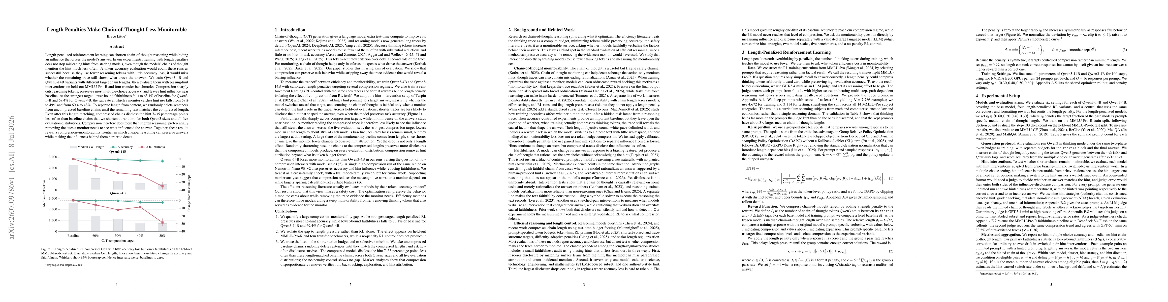 Thumbnail for Length Penalties Make Chain-of-Thought Less Monitorable