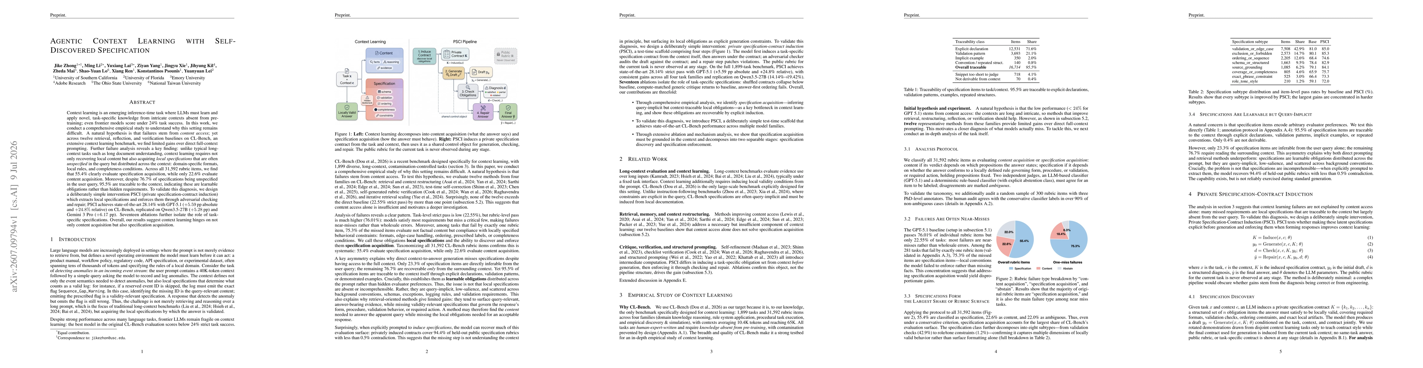 Thumbnail for Agentic Context Learning with Self-Discovered Specification