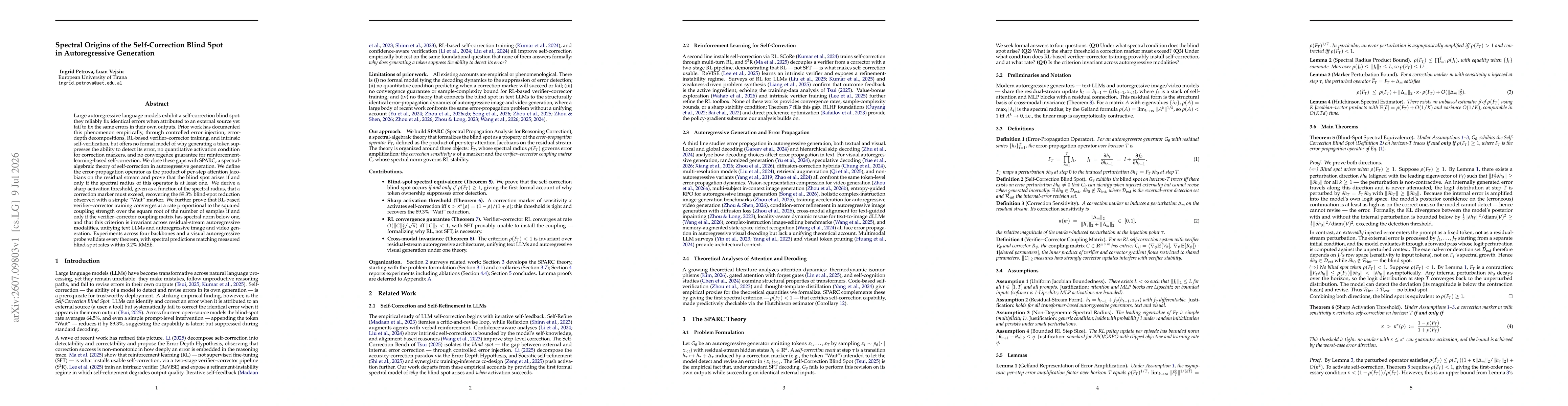 Thumbnail for Spectral Origins of the Self-Correction Blind Spot in Autoregressive Generation