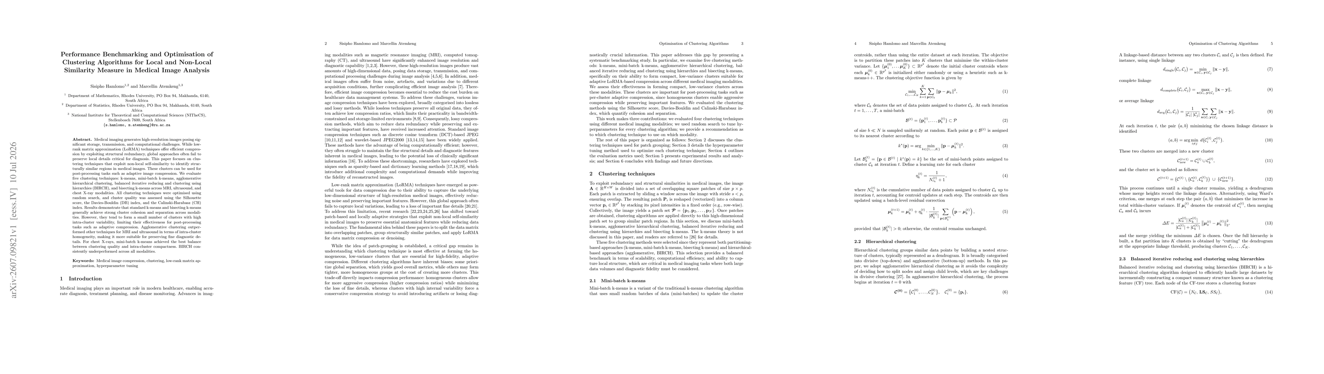 Thumbnail for Performance Benchmarking and Optimisation of Clustering Algorithms for Local and Non-Local Similarity Measure in Medical Image Analysis