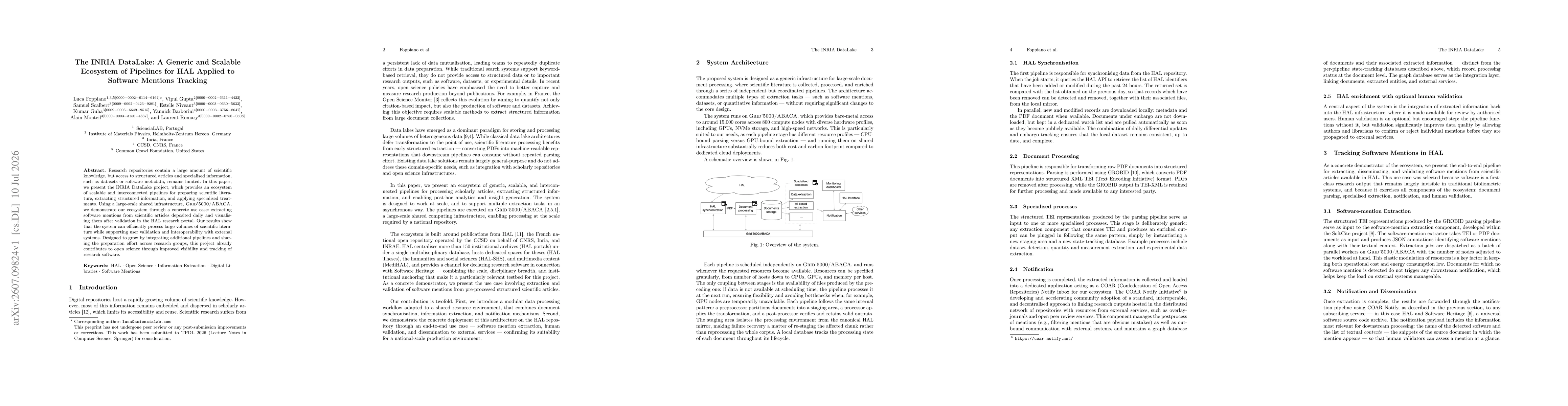 Thumbnail for The INRIA DataLake: A Generic and Scalable Ecosystem of Pipelines for HAL Applied to Software Mentions Tracking