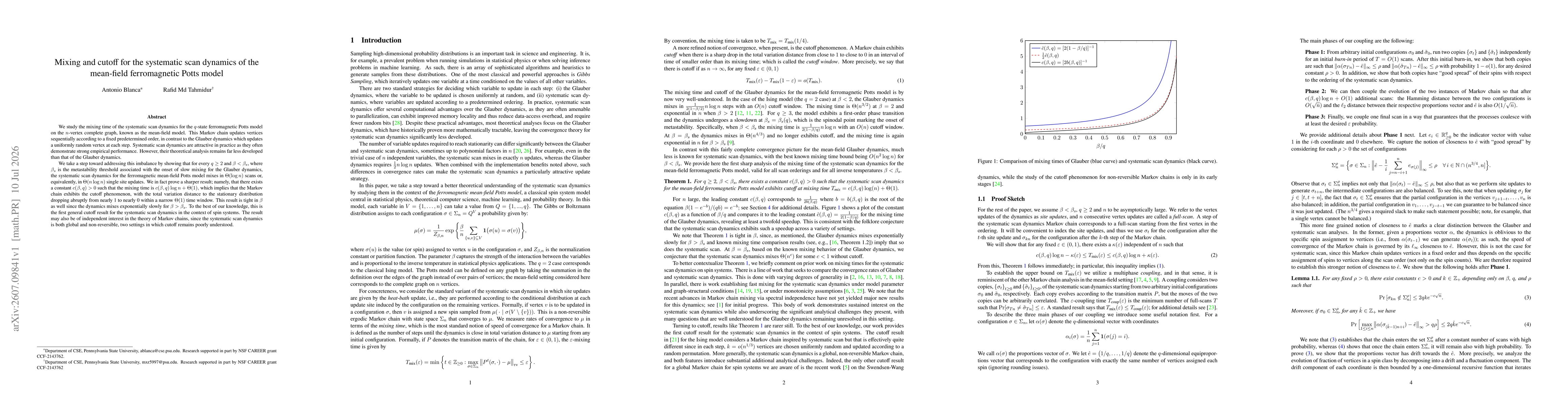 Thumbnail for Mixing and cutoff for the systematic scan dynamics of the mean-field ferromagnetic Potts model