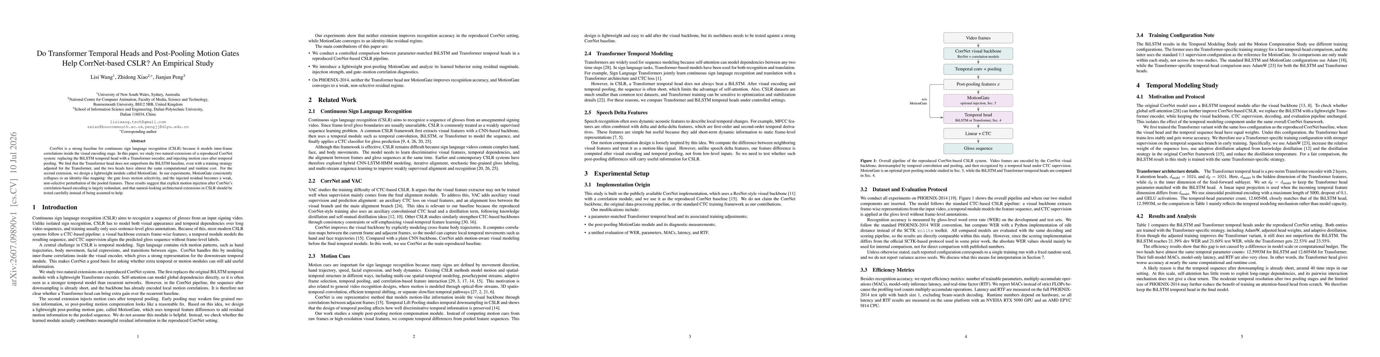 Thumbnail for Do Transformer Temporal Heads and Post-Pooling Motion Gates Help CorrNet-based CSLR? An Empirical Study