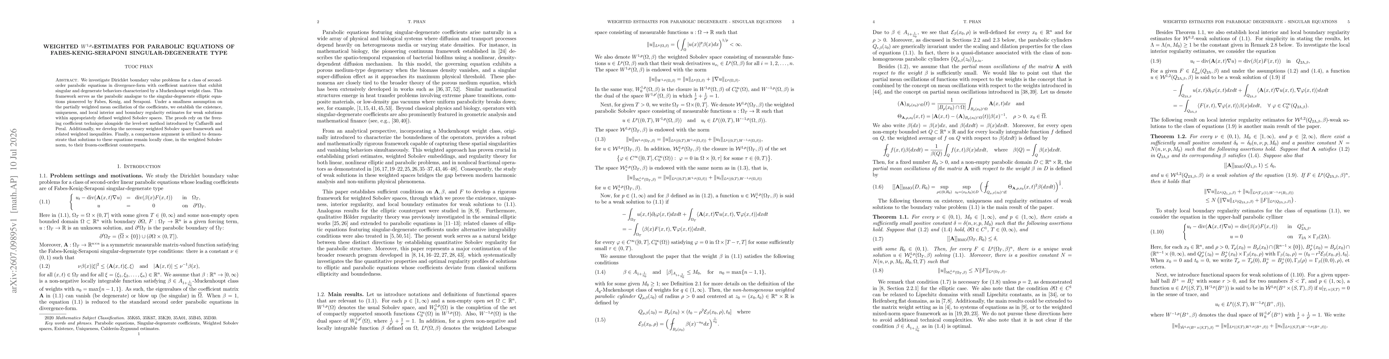Thumbnail for Weighted $W^{1,p}$-estimates for Parabolic Equations of Fabes-Kenig-Seraponi singular-degenerate type