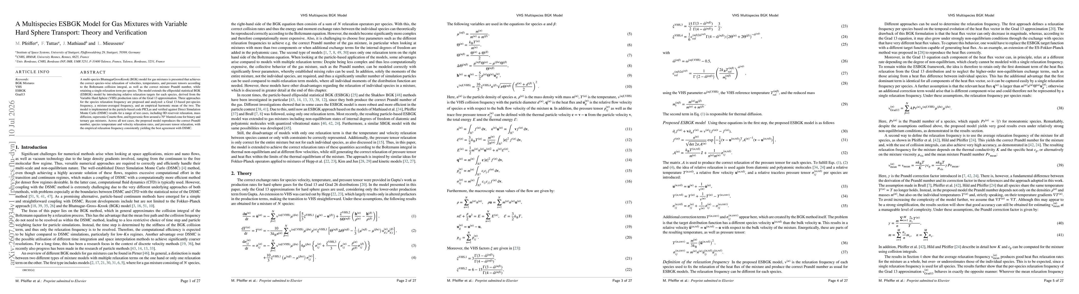 Thumbnail for A Multispecies ESBGK Model for Gas Mixtures with Variable Hard Sphere Transport: Theory and Verification