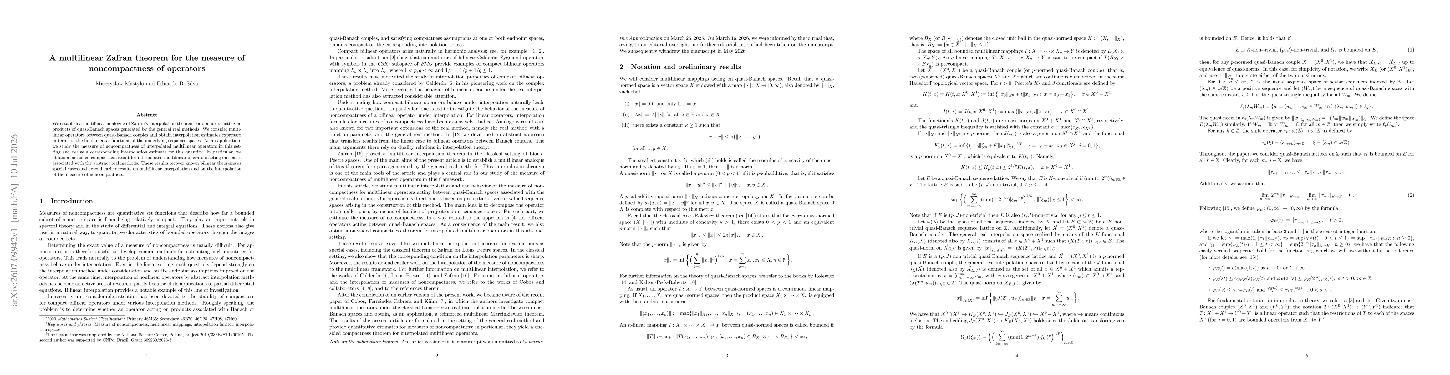 Thumbnail for A multilinear Zafran theorem for the measure of noncompactness of operators