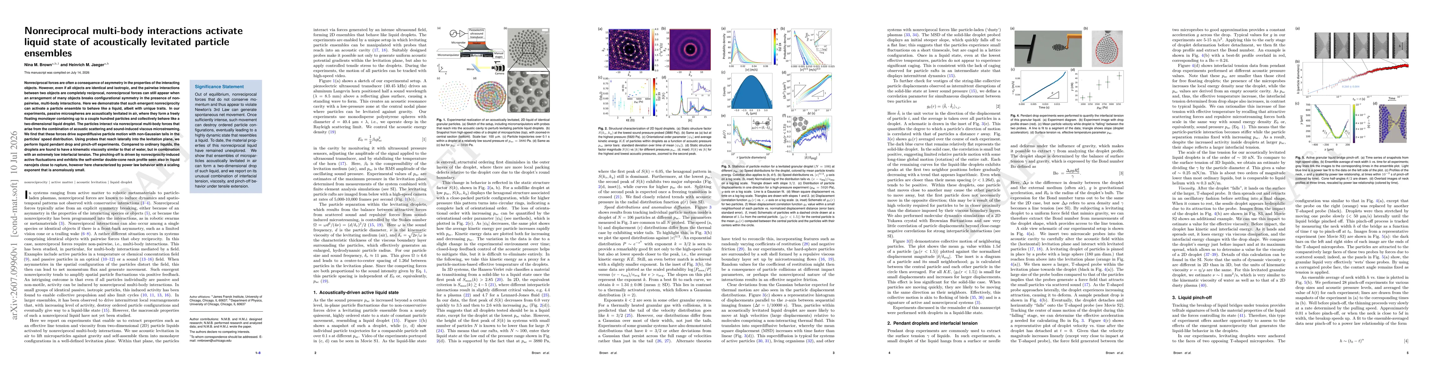 Thumbnail for Nonreciprocal multi-body interactions activate liquid state of acoustically levitated particle ensembles