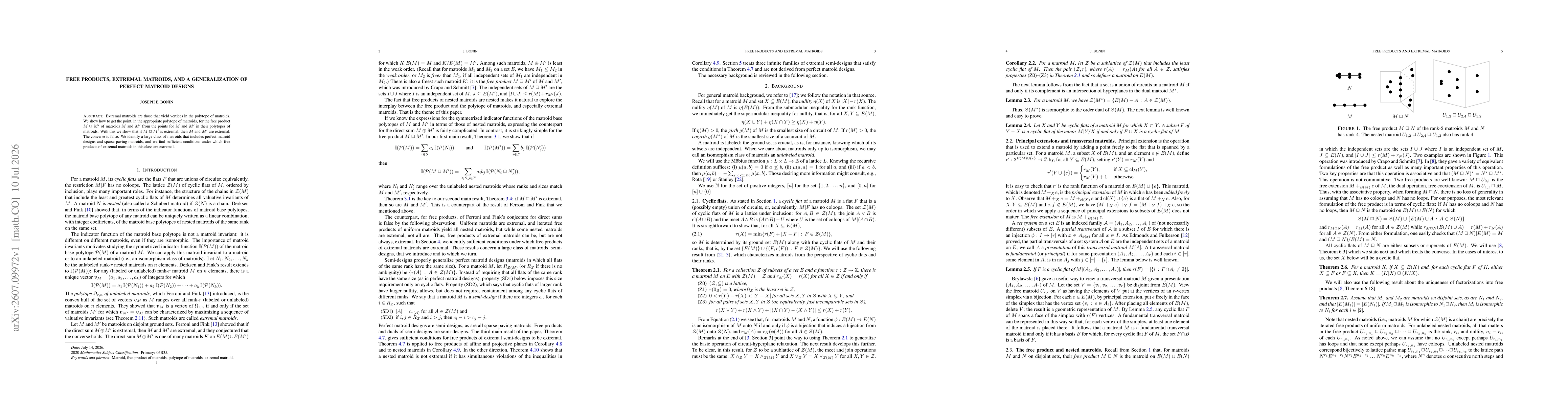 Thumbnail for Free products, extremal matroids, and a generalization of perfect matroid designs