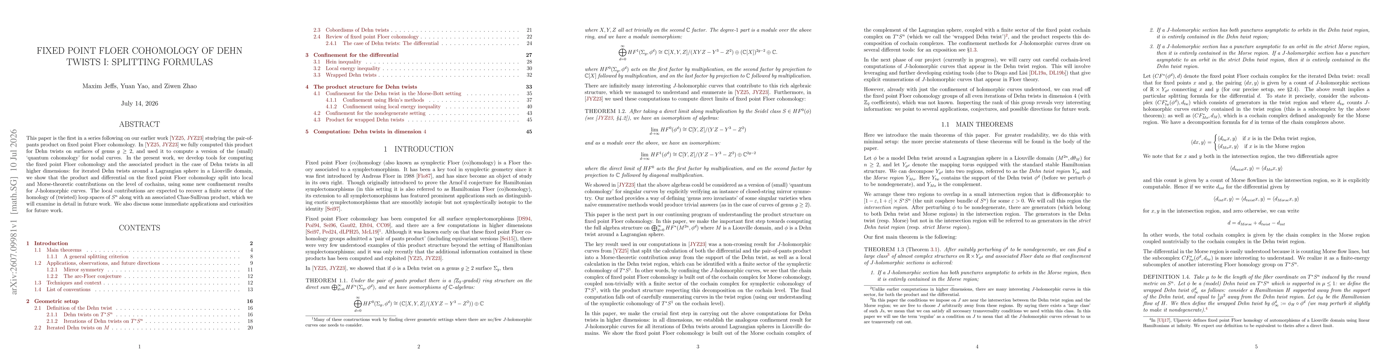 Thumbnail for Fixed Point Floer Cohomology of Dehn Twists I: Splitting Formulas
