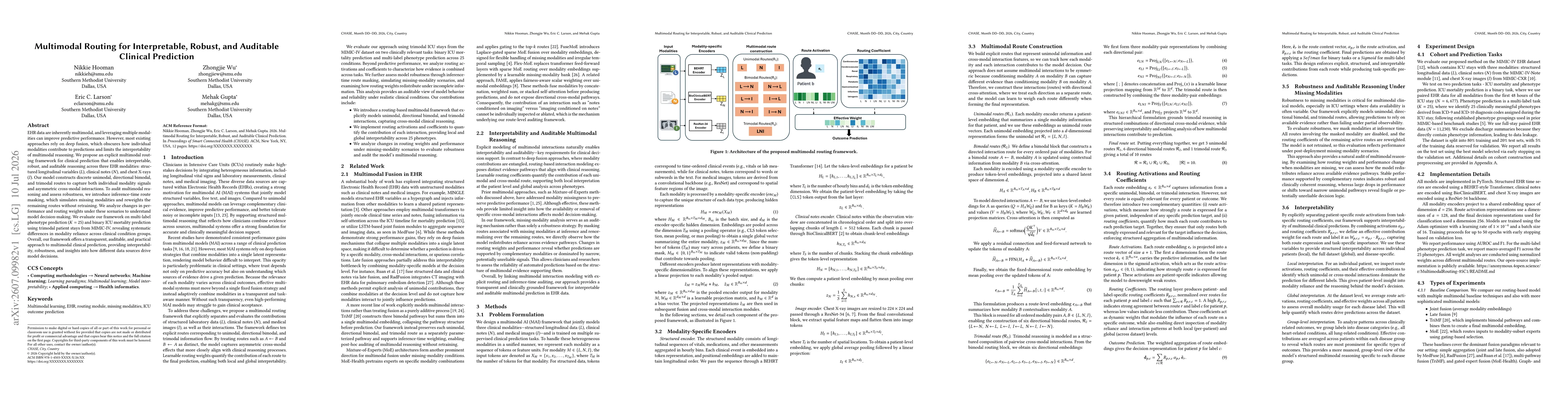 Thumbnail for Multimodal Routing for Interpretable, Robust, and Auditable Clinical Prediction