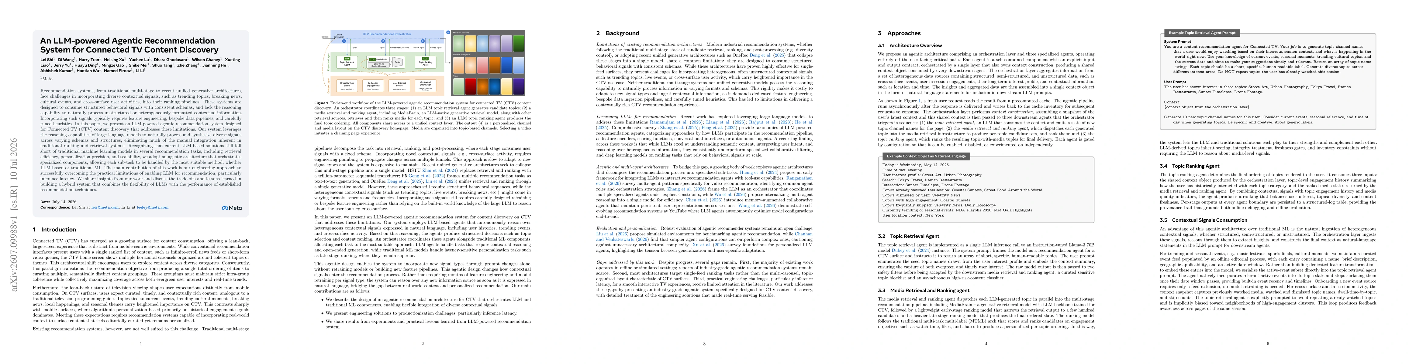 Thumbnail for An LLM-powered Agentic Recommendation System for Connected TV Content Discovery
