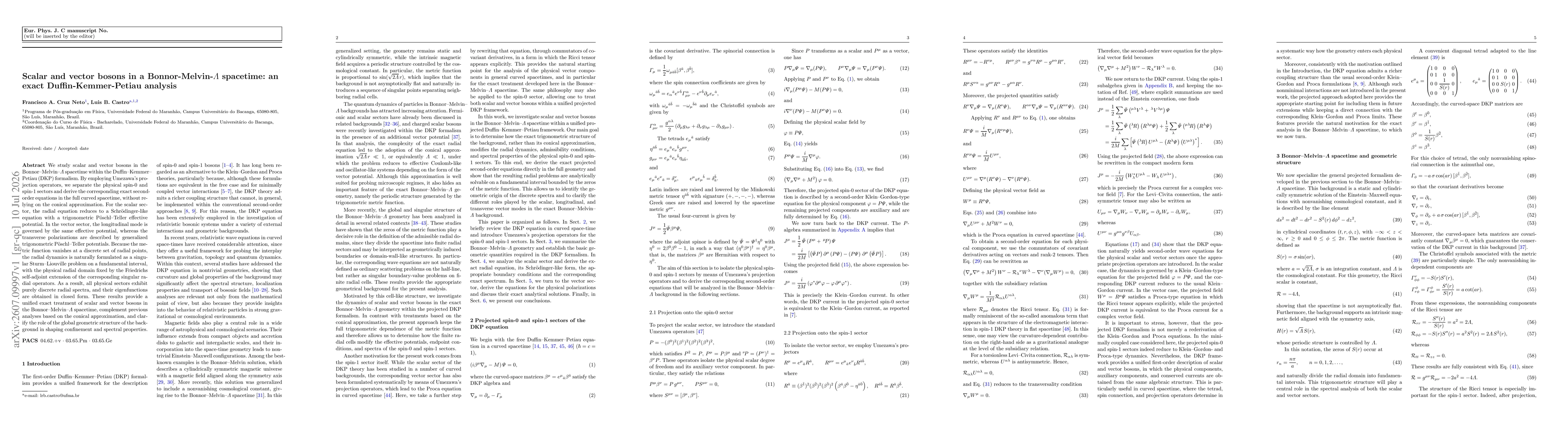 Thumbnail for Scalar and vector bosons in a Bonnor-Melvin-$Λ$ spacetime: an exact Duffin-Kemmer-Petiau analysis