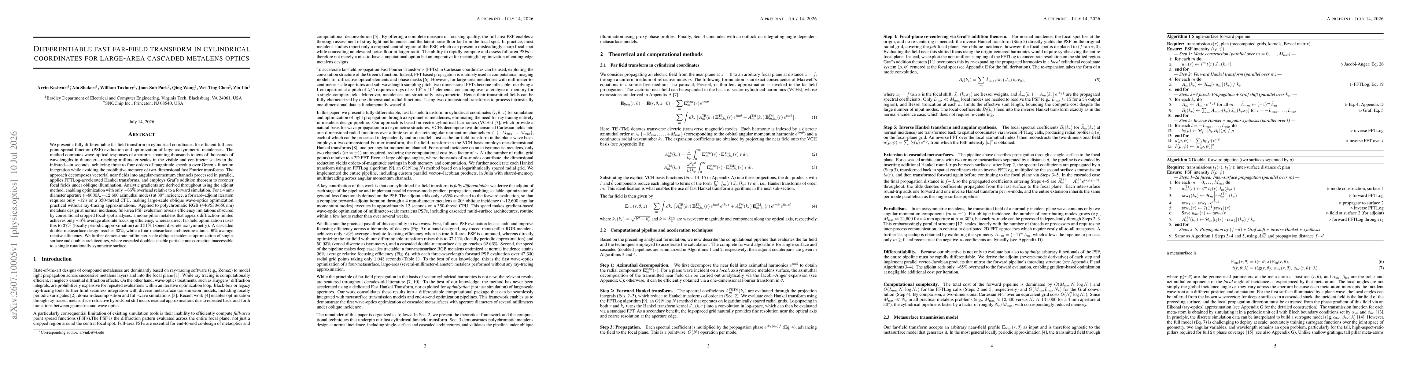 Thumbnail for Differentiable Fast Far-Field Transform in Cylindrical Coordinates for Large-Area Cascaded Metalens Optics