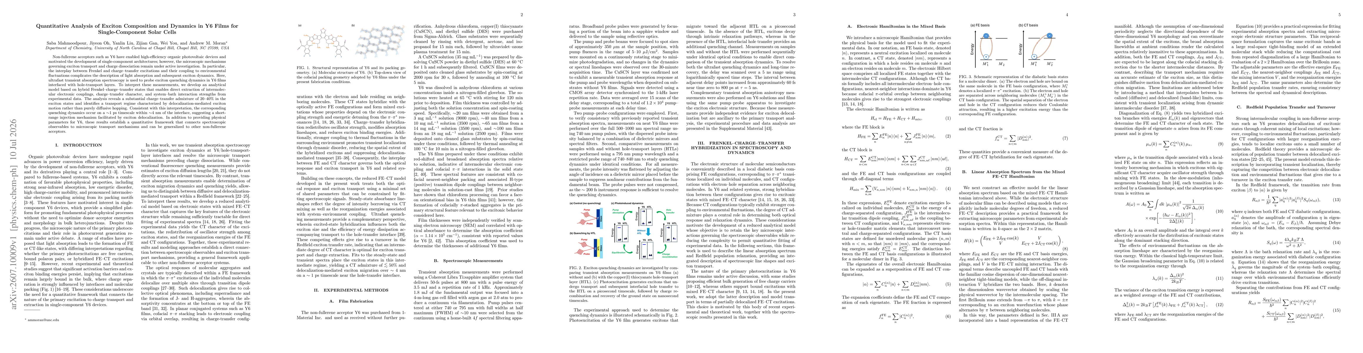 Thumbnail for Quantitative Analysis of Exciton Composition and Dynamics in Y6 Films for Single-Component Solar Cells
