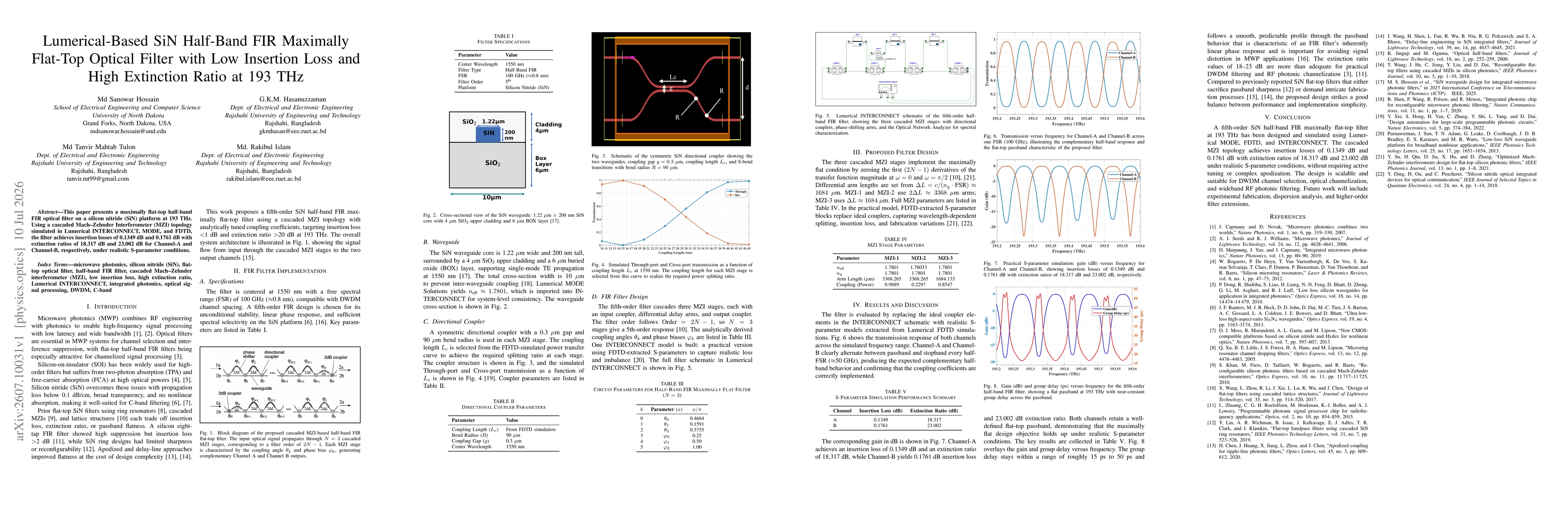 Thumbnail for Lumerical-Based SiN Half-Band FIR Maximally Flat-Top Optical Filter with Low Insertion Loss and High Extinction Ratio at 193 THz
