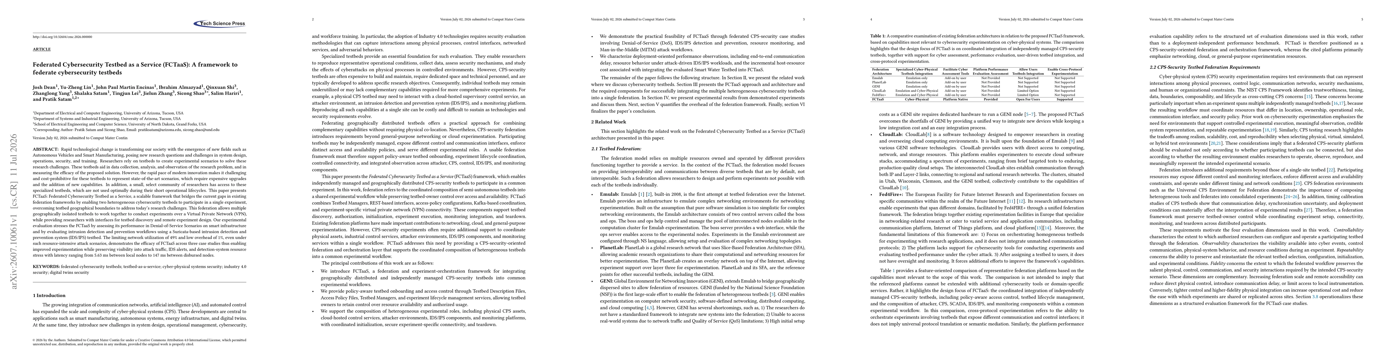 Thumbnail for Federated Cybersecurity Testbed as a Service (FCTaaS): A framework to federate cybersecurity testbeds