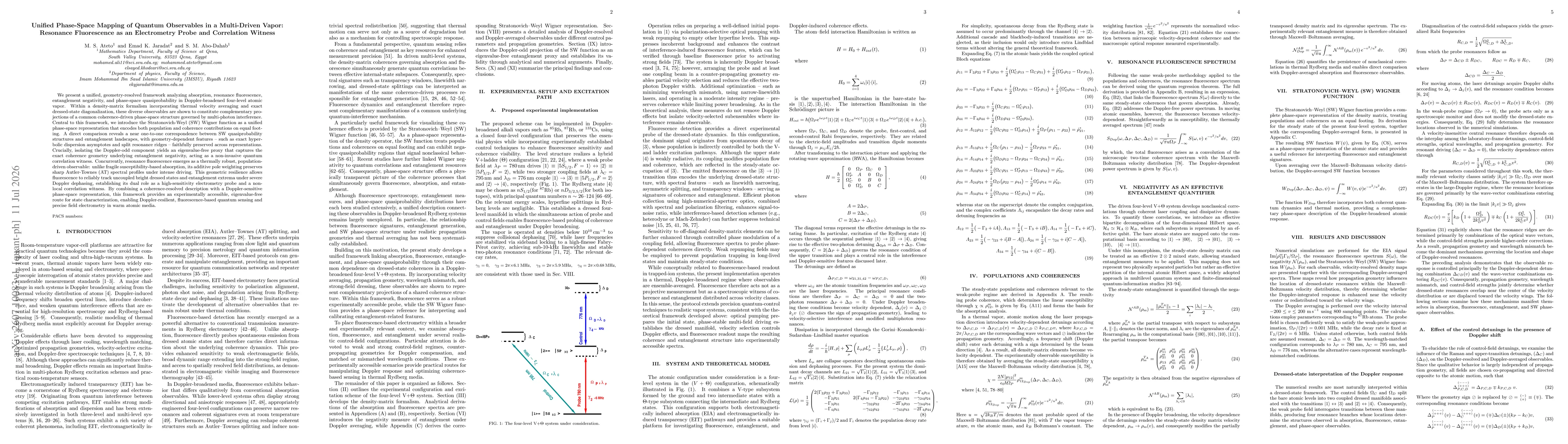 Thumbnail for Unified Phase-Space Mapping of Quantum Observables in a Multi-Driven Vapor: Resonance Fluorescence as an Electrometry Probe and Correlation Witness
