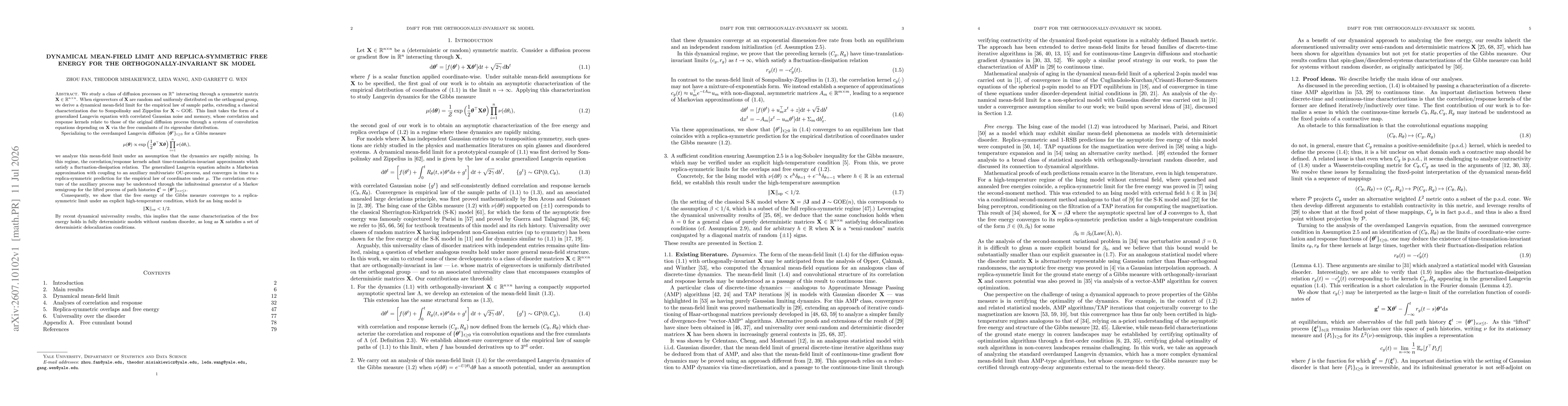 Thumbnail for Dynamical mean-field limit and replica-symmetric free energy for the orthogonally-invariant SK model