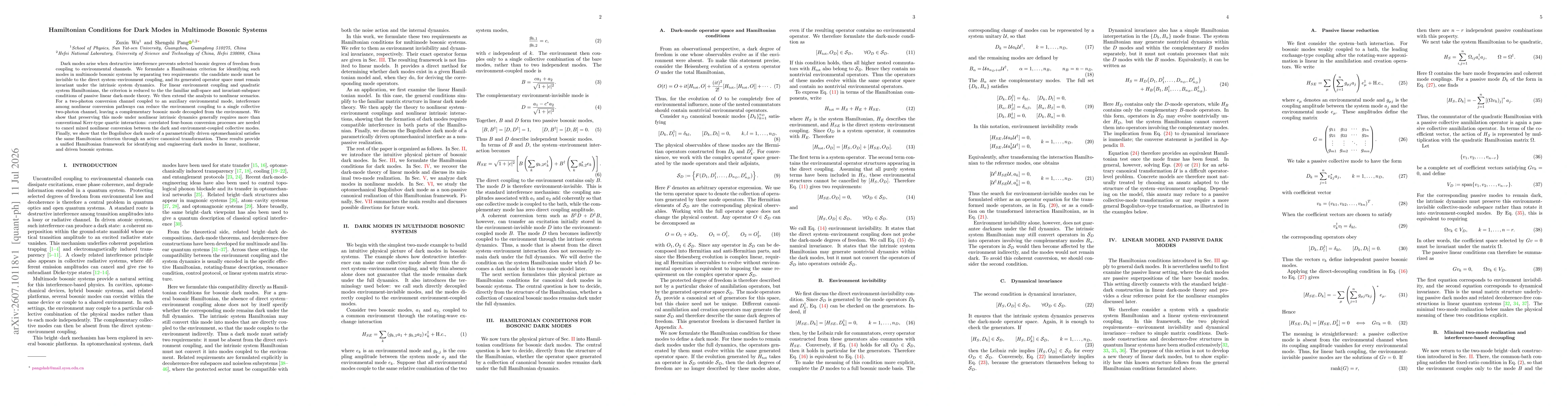 Thumbnail for Hamiltonian Conditions for Dark Modes in Multimode Bosonic Systems