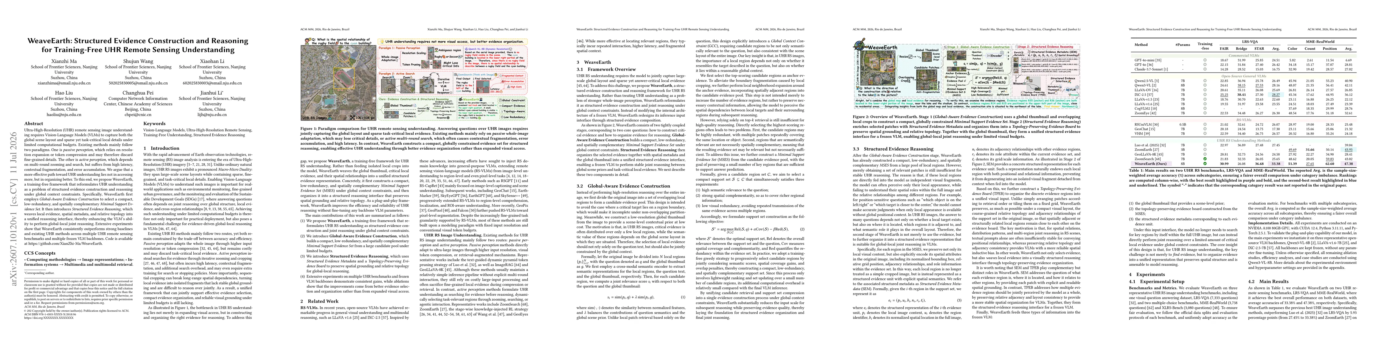 Thumbnail for WeaveEarth: Structured Evidence Construction and Reasoning for Training-Free UHR Remote Sensing Understanding