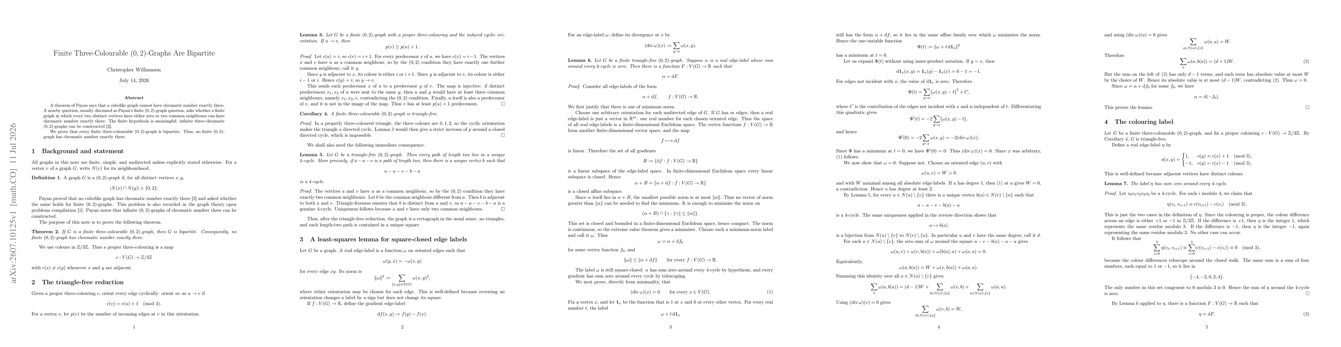 Thumbnail for Finite Three-Colourable (0,2)-Graphs Are Bipartite