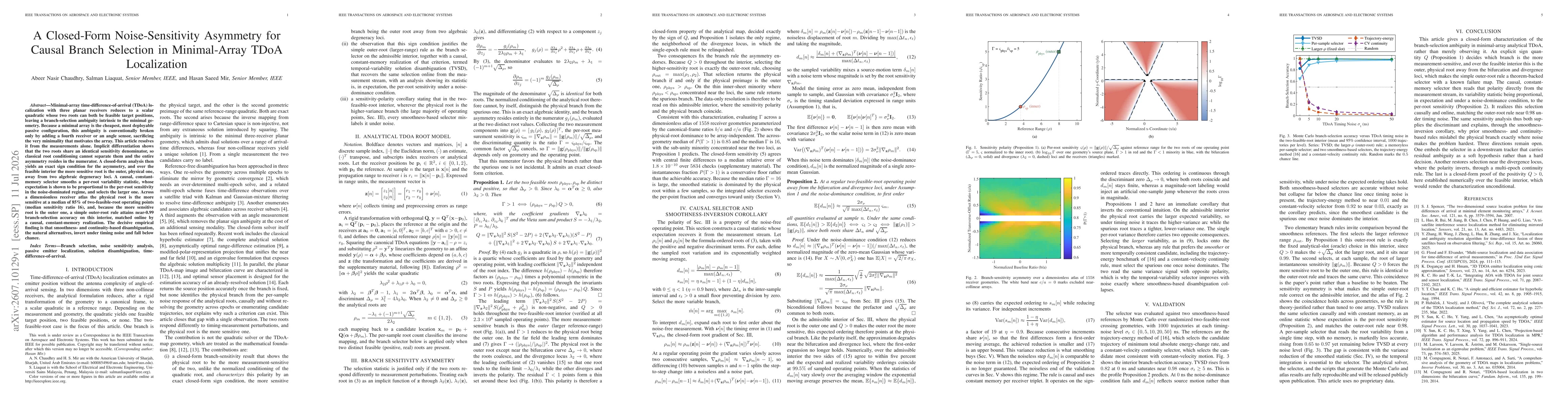 Thumbnail for A Closed-Form Noise-Sensitivity Asymmetry for Causal Branch Selection in Minimal-Array TDoA Localization