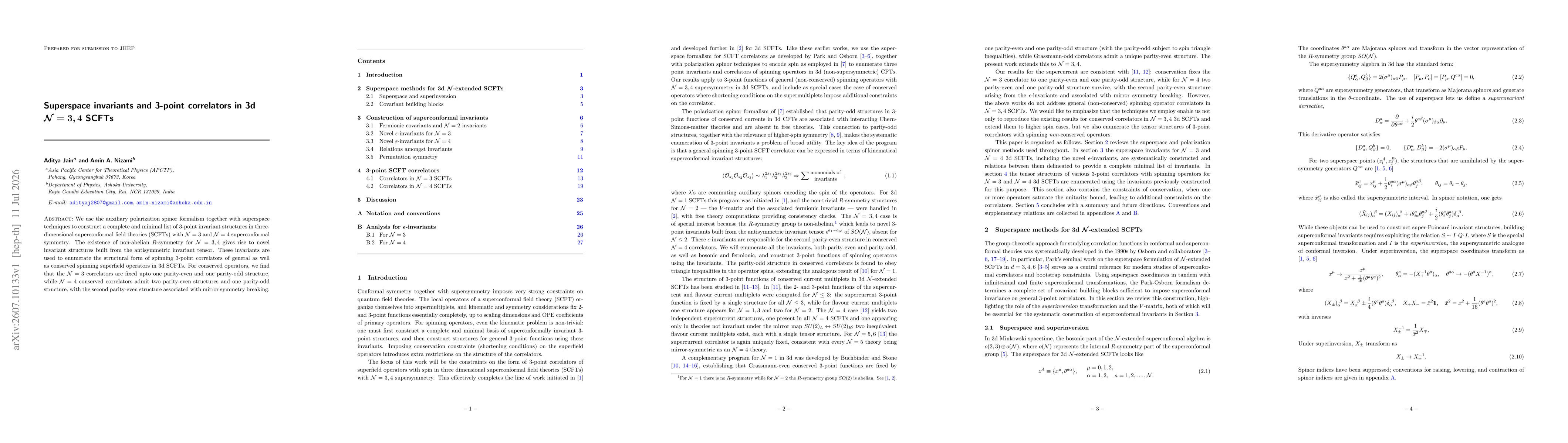 Thumbnail for Superspace invariants and 3-point correlators in 3d $\mathcal{N}=3,4$ SCFTs